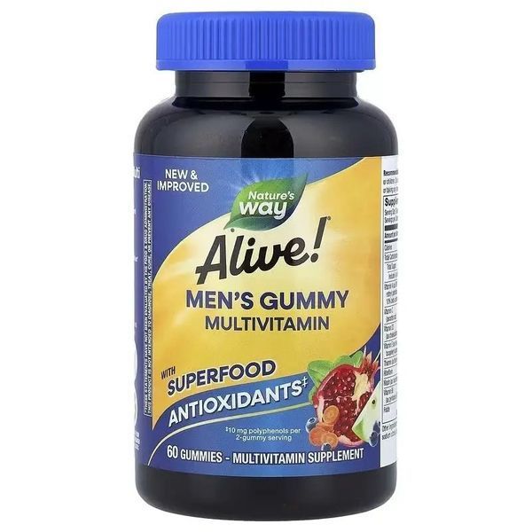 Мультивитамины для мужчин, вкус фруктов, Alive! Men's Gummy Multivitamin, Nature's Way, 60 жевательных конфет