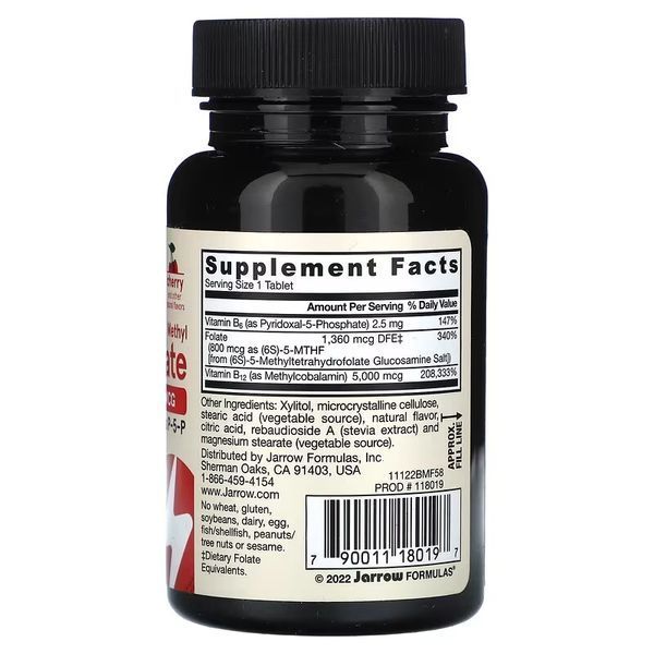 Витамин B12 и метилфолат, вкус вишни, Vegan Methyl B-12&Methyl Folate, Jarrow Formulas, 60 жевательных таблеток