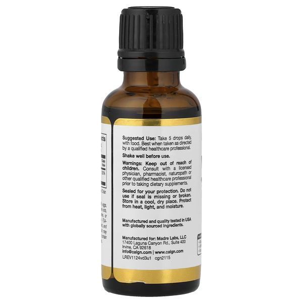 Витамин D3 в каплях, 50 мкг (2000 МЕ), без вкуса, Vitamin D3, California Gold Nutrition, 30 мл