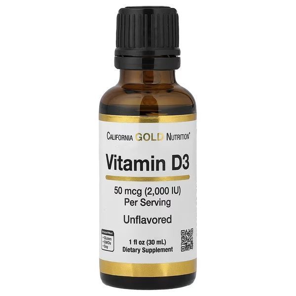 Витамин D3 в каплях, 50 мкг (2000 МЕ), без вкуса, Vitamin D3, California Gold Nutrition, 30 мл