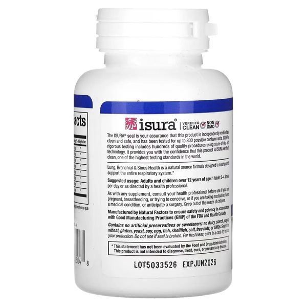 Здоровье дыхательных путей, Lung, Bronchial & Sinus Health, Natural Factors, 45 таблеток