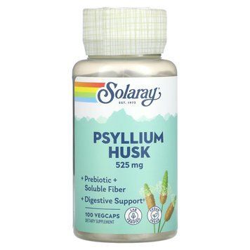 Шелуха семян подорожника, 525 мг, Psyllium Husk, Solaray, 100 вегетарианских капсул