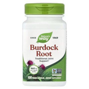 Корінь Лопуха, Burdock Root, Nature's Way, 475, 100 капсул
