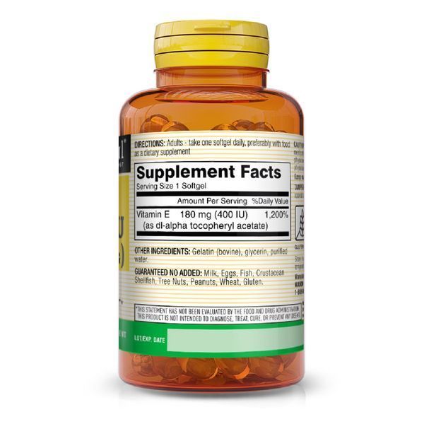 Вітамін Е 180мг, Vitamin E 400 IU, Mason Natural, 100 гелевих капсул