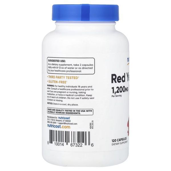 Красный дрожжевой рис, Red Yeast Rice, Nutricost, 120 капсул