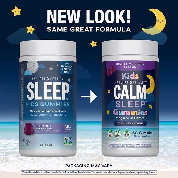 Детский сон и расслабление, вкус ягод, CALM, Kids Sleep Gummies With Melatonin, Natural Vitality, 60 жевательных конфет