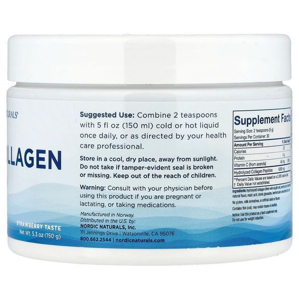 Морський колаген із вітаміном C, смак полуниці, Nordic Beauty, Marine Collagen with Vitamin C, Nordic Naturals, 150 г