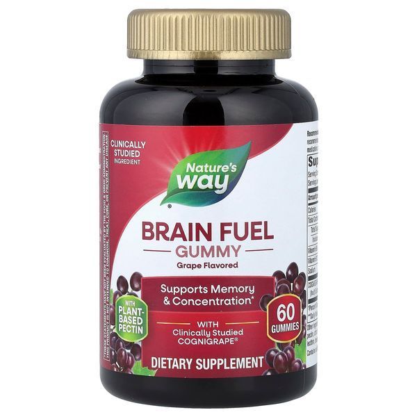 Поддержка памяти и концентрации, вкус винограда, Brain Fuel, Nature's Way, 60 жевательных конфет