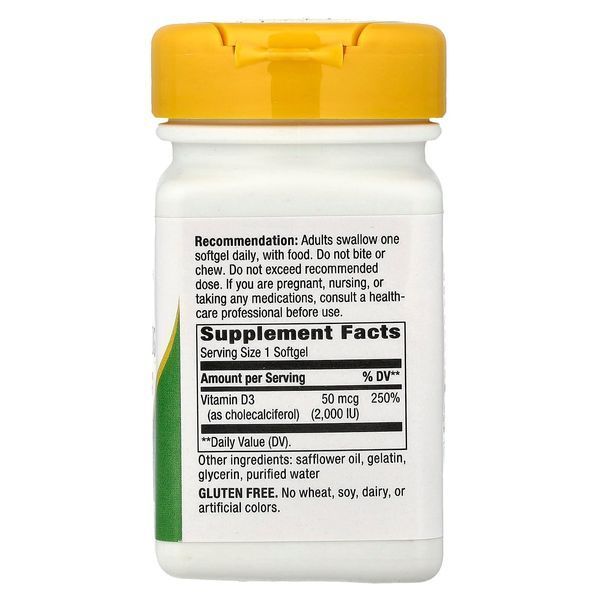 Вітамін D3, 50 мкг (2000 МО), Vitamin D3, Extra Strength, Nature's Way, 120 гелевих капсул