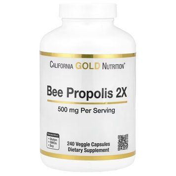 Прополіс бджолиний, 500 мг, Bee Propolis 2X, Concentrated Extract, California Gold Nutrition, 240 вегетаріанських капсул