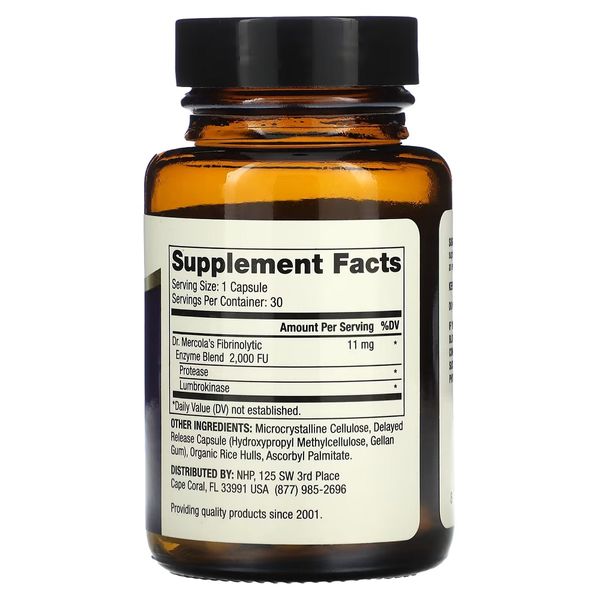 Ферменти для травлення білка, Люмброкіназа, Lumbrokinase Enzymes, Dr. Mercola, 30 капсул