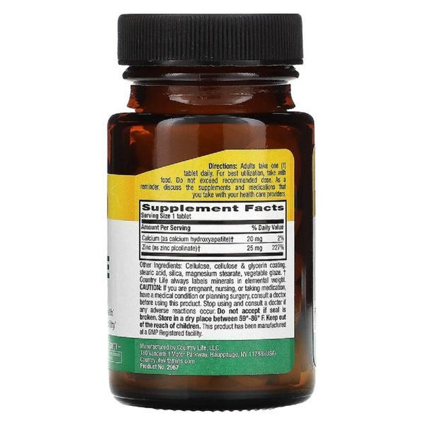 Цинк піколінат 25 мг, Zinc Picolinate, Country Life, 100 таблеток