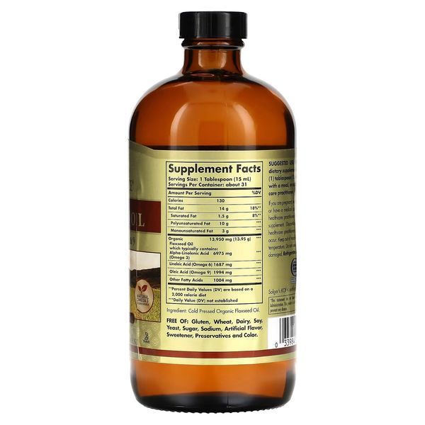 Льняна олія органічна, Earth Source, Organic Flaxseed Oil, Solgar, 473 мл