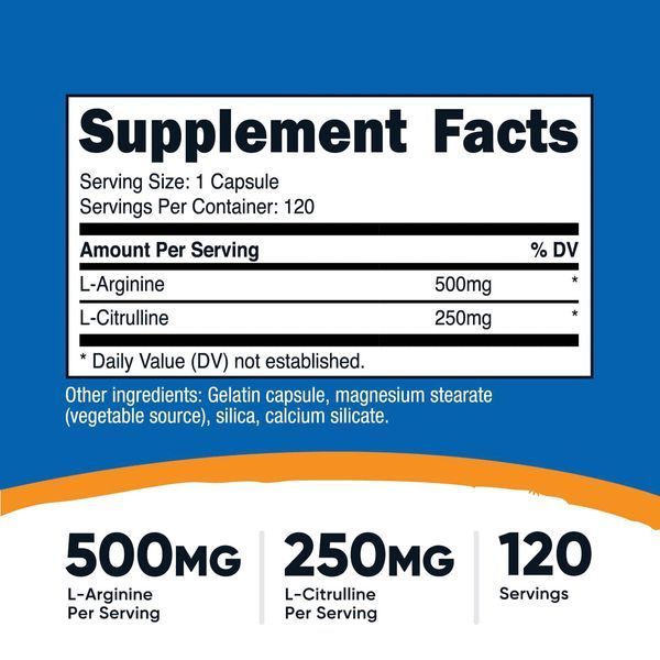 L-аргінін та L-цитрулін, L-Arginine & L-Citrulline, Nutricost, 120 капсул