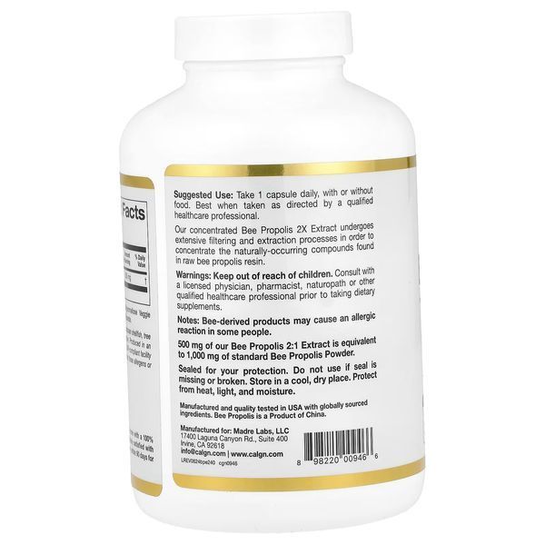 Прополіс бджолиний, 500 мг, Bee Propolis 2X, Concentrated Extract, California Gold Nutrition, 240 вегетаріанських капсул