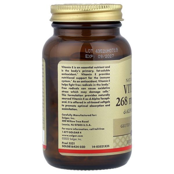Вітамін Е, 268 мг (400 МО), Vitamin E, Solgar, 100 гелевих капсул