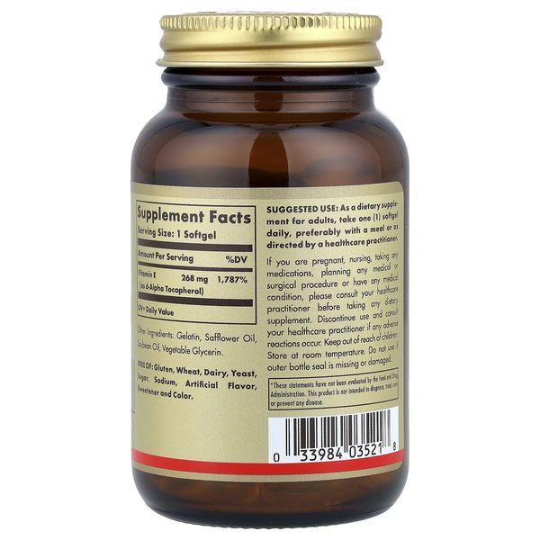 Вітамін Е, 268 мг (400 МО), Vitamin E, Solgar, 100 гелевих капсул