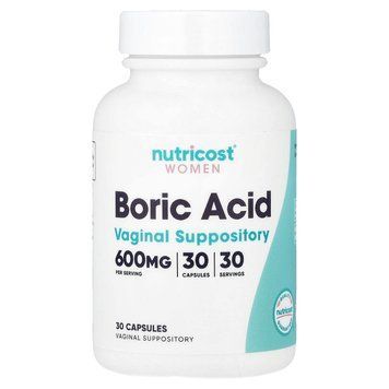Борна кислота для жінок, 600 мг, Women, Boric Acid, Vaginal Suppository, Nutricost, 30 вагінальних капсул