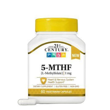 Метилфолат, 1 мг, 5-MTHF, L-Methylfolate, 21st Century, 60 вегетарианских капсул