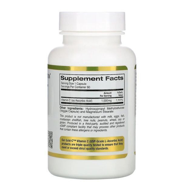Вітамін C, Gold C, 1000 мг, California Gold Nutrition, 60 вегетаріанських капсул
