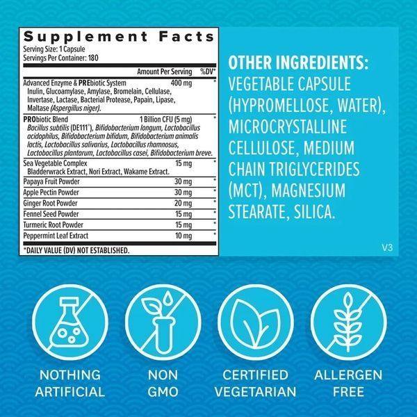 Травні ферменти та швидкодіючі пробіотики, Digestive Enzymes with Probiotics, Zenwise, 180 капсул