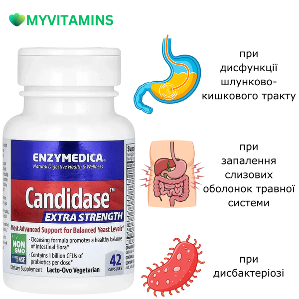 Кандидаза, Усиленная формула, Candidase Extra Strength, Enzymedica, 42 капсулы
