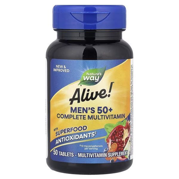 Мультивітаміни для чоловіків 50+, Alive! Men's 50+ Complete Multivitamin, Nature's Way, 50 таблеток
