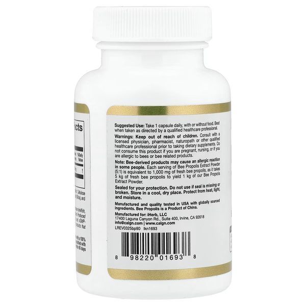 Прополіс бджолиний, 1000 мг, Bee Propolis, California Gold Nutrition, 90 капсул