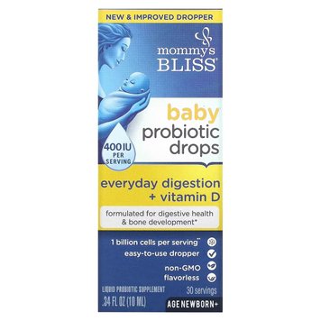 Пробіотик із вітаміном D у краплях для новонароджених, 400 МО, Baby Probiotic Drops+Vitamin D, Mommy's Bliss, 10 мл