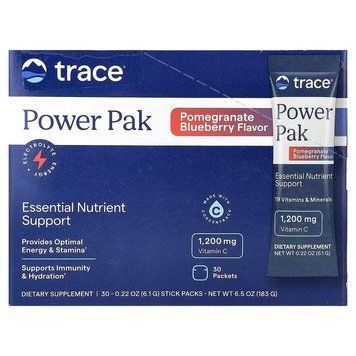 Електроліти, смак граната та чорниці, Power Pak, Trace, 30 пакетів по 6,1 гр