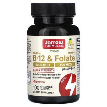 Вітамін B12 та метилфолат, смак лимона, Vegan Methyl B-12&Methyl Folate, Jarrow Formulas, 100 жувальних таблеток