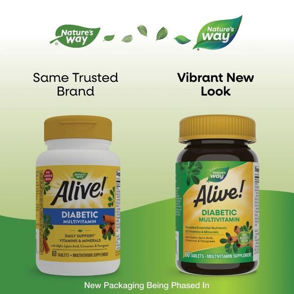 Диабетические мультивитамины, Alive! Diabetic Multivitamin, Nature's Way, 60 таблеток