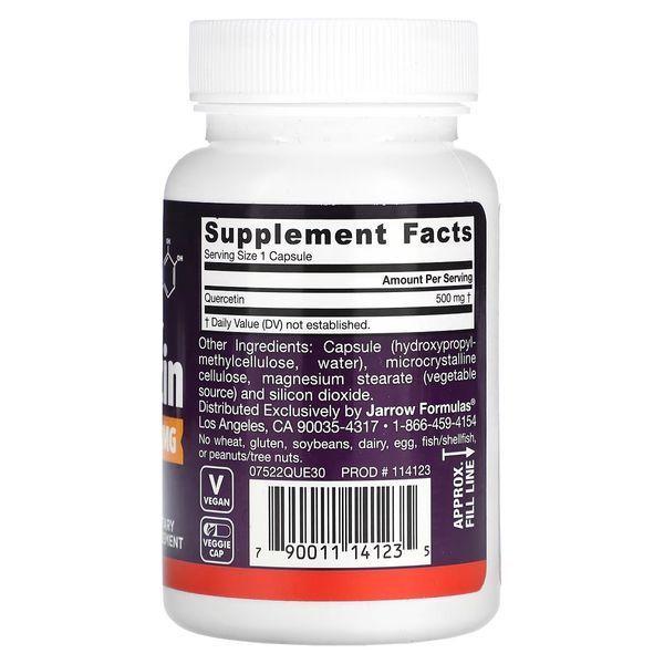 Кверцетин, 500 мг, Quercetin, Jarrow Formulas, 30 вегетеріанських капсул