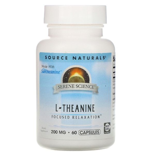 Теанін 200мг, Serene Science, Source Naturals, 60 капсул