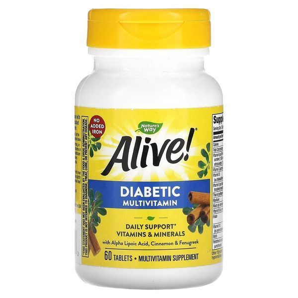 Диабетические мультивитамины, Alive! Diabetic Multivitamin, Nature's Way, 60 таблеток