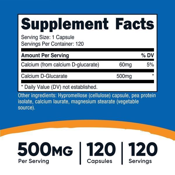 D-глюкарат кальцію, 500 мг, Calcium D-Glucarate, Nutricost, 120 капсул