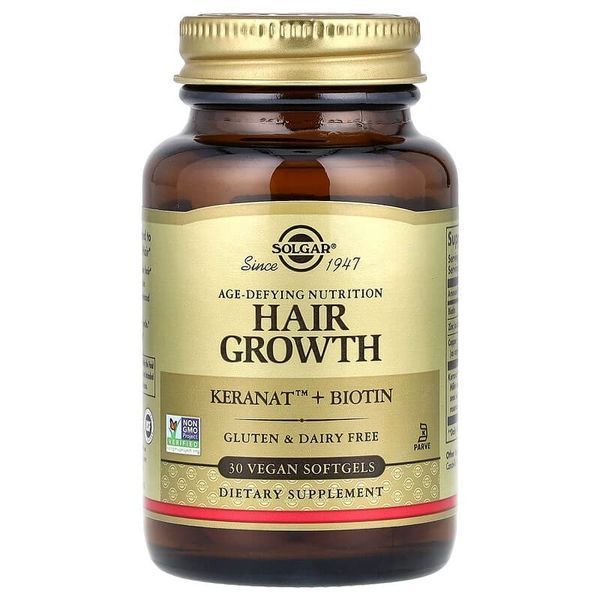 Средство для роста волос, Age-Defying Nutrition, Hair Growth, Solgar, 30 веганских капсул
