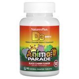 Витамин D3 500 МЕ для Детей без Сахара, Вкус Черной Вишни, Animal Parade, Natures Plus, 90 жевательных таблеток