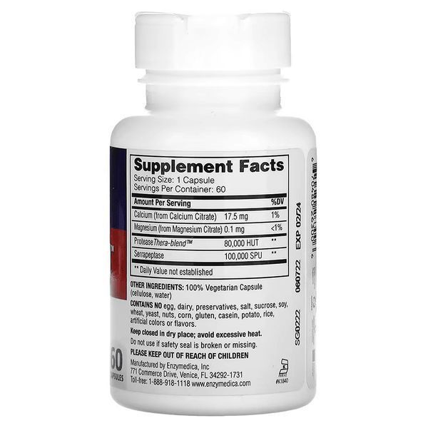 Cеррапептаза, SerraGold, High Potency Serrapeptase, Enzymedica, 60 капсул