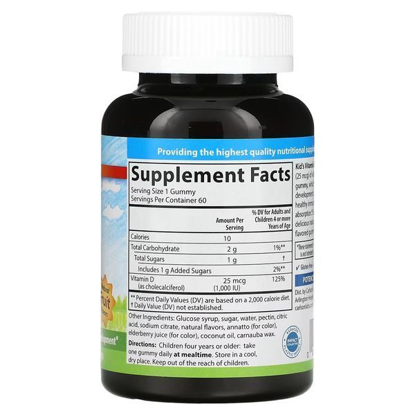 Вітамін D3 Дитячий, 1000 МО, смак фруктів, Kid's Vitamin D3 Gummies, Carlson, 60 вегетаріанських жувальних цукерок
