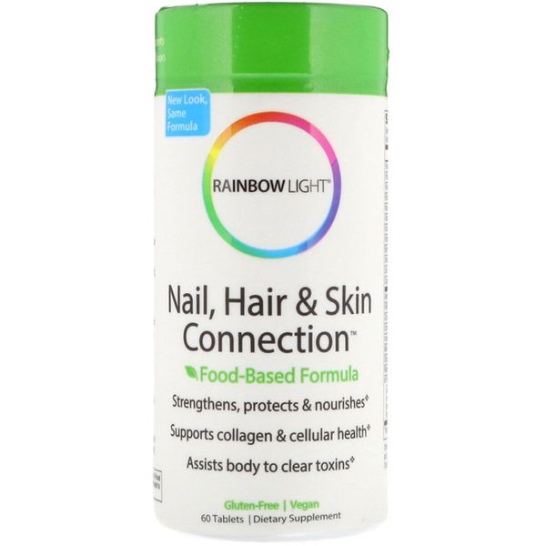 Вітаміни для нігтів, волосся та шкіри, Nail, Hair & Skin Connection, Food-Based Formula, Rainbow Light, 60 таблеток