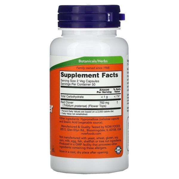 Красный Клевер, Red Clover, Now Foods, 375 мг, 100 Вегетарианских Капсул