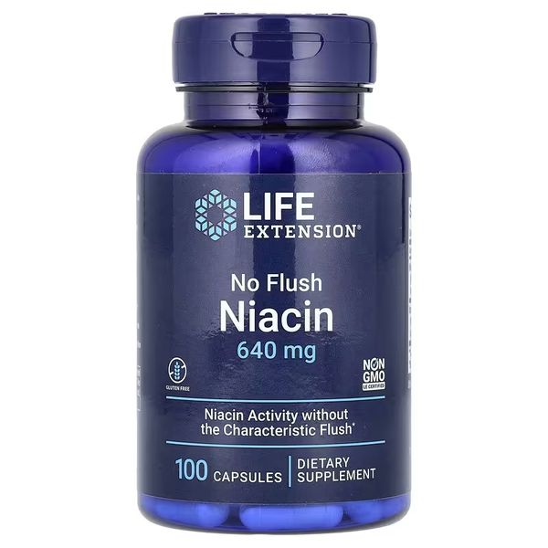 Ніацин, Вітамін В3, 640 мг, No Flush Niacin, Life Extension, 100 капсул