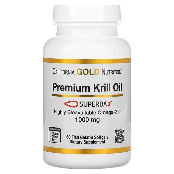 Крилевий жир преміальної якості, 1000 мг, Premium Krill Oil with Superba2, California Gold Nutrition, 60 желатинових капсул