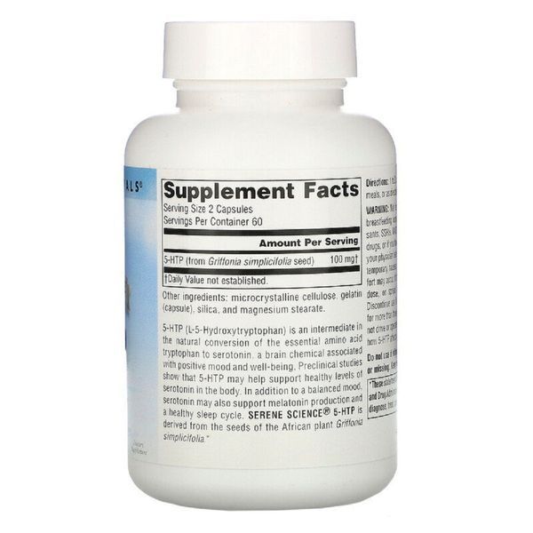 5-HTP (Гидрокситриптофан), 50 мг, Serene Science, Source Naturals, 30 желатиновых капсул