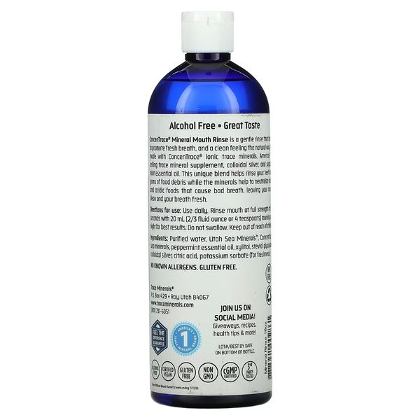 Мінеральний ополіскувач для рота, смак м'яти, ConcenTrace Mineral Mouth Rinse, Trace Minerals, 473 мл