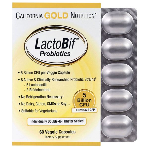 Пробіотики LactoBif, Probiotics, California Gold Nutrition, 5 млрд КОЕ, 60 овочевих капсул