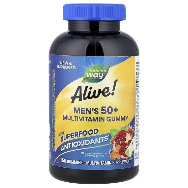 Мультивітаміни для чоловіків 50+, смак фруктів, Alive! Men's 50+ Multivitamin Gummy, Nature's Way, 150 жувальних цукерок