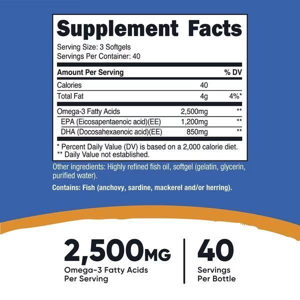 Омега-3, Omega-3, Nutricost, 120 гелевых капсул