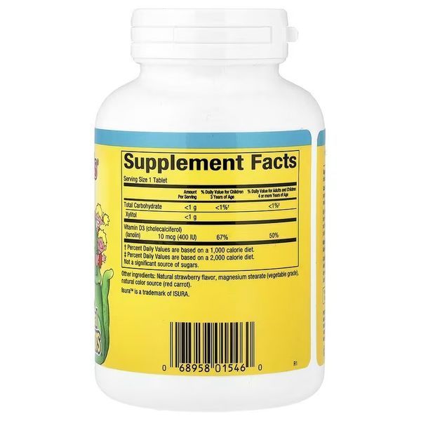 Вітамін D3 для дітей, 10 мкг (400 МО), смак ягід, Chewable Vitamin D3, Natural Factors, 250 жувальних таблеток